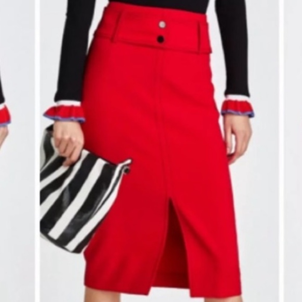 ZARA TOPSTITCHED PENCIL SKIRT - Picture 2 of 9